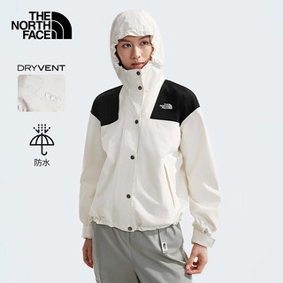 北面（The North Face）冲锋衣女防水透湿时尚宽松短款户外连帽外套24秋季|7QSI ROU/米白色 M/160