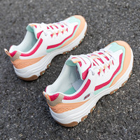斯凯奇（Skechers）女鞋夏季2025新款厚底增高老爹鞋熊猫鞋网面透气轻便休闲运动鞋 8730066-WMLT 36