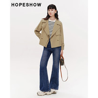 红袖奥莱春季女装箱型双排扣双层领短风衣 卡其038 L