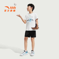 安踏儿童套装男童装2025夏季休闲速干凉感短T短裤两件装五分裤T恤短袖 纯净白/基础黑7720-1 165 cm