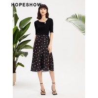 红袖奥莱夏季女装主题印花开叉抽褶半身裙 黑花609 2XL