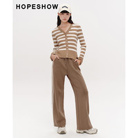 红袖奥莱春季女装肌理感条纹V领套头针织衫 咖啡条721 S