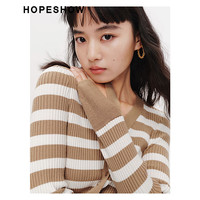 红袖奥莱春季女装肌理感条纹V领套头针织衫 咖啡条721 M