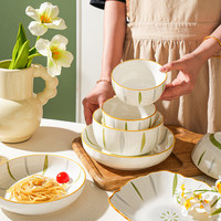 舍里 青木系列 QMFCJ 竖纹陶瓷餐具 7英寸菱格深盘*2+4.5英寸菱格碗*2+6英寸菱格碗+8英寸菱格碗+8英寸菱格深盘+8英寸莲花方盘+12.5英寸菱格双耳鱼盘 日式风格