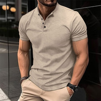 米诗德(MISHIDE)硬汉风格t恤男修身商务短袖亨利衫夏季显肌肉型男健身上衣 黑色 XL