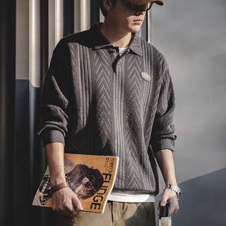 马登 MADEN工装美式休闲提花针织polo衫学院风肌理感翻领套头毛衣男秋冬