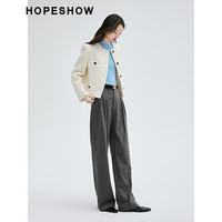 红袖奥莱冬季女装箱型香风单排扣圆领圈圈呢外套 甜丁香粉108 L