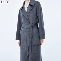 丽丽LILY冬女装绵羊毛优雅气质通勤款复古长款呢子大衣外套女 507麻灰 L