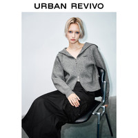 UR冬季新款女装潮流双拉链宽松连帽针织开衫UYV940051 中灰 S
