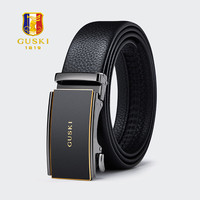 古士旗（GUSKI）法国品牌皮带男真皮自动扣男士裤腰带高档 680066E金色荔枝纹/专柜礼盒 115cm -130cm