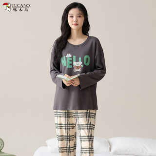 TUCANO啄木鸟100%棉睡衣女休闲简约春秋套头长袖长裤全棉家居服套装TJ 5172女 3XL