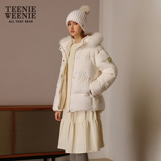 Teenie Weenie小熊羽绒服女秋冬款狐狸毛大毛领连帽中长款加厚羽绒服外套女  M (165)