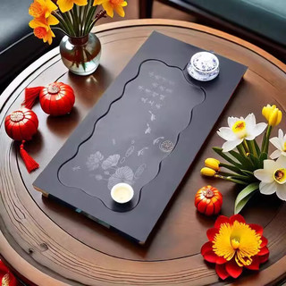 哈骆顿（HALODN）茶盘乌金石纹客厅办公室茶盘合成石头功夫茶台茶海茶盘下排水茶具 忆江南60*37cm 【坚硬合成石，下单即送7件套】
