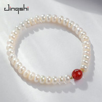 景饰 曼香淡水珍珠手链女经典百搭玛瑙手串 红玛瑙款