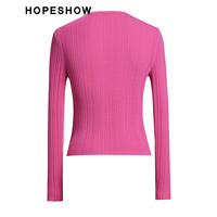 红袖奥莱春季新款女装竖纹肌理单排扣V领针织开衫 桃粉色176 M