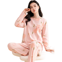 芬腾可安（FENTENGCARE）睡衣女秋冬新款纯棉圆领套头长袖女士家居服可外穿套装