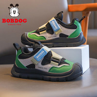 BoBDoG巴布豆童鞋男童春季新款休闲鞋2025中大童软底透气跑鞋轻便儿童运动鞋 黑/草地绿 30 适合脚长18.0cm