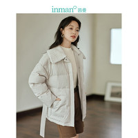茵曼（INMAN）白鸭绒九江羽绒服2023冬女装羊羔毛翻领长袖收腰外套 浅杏格 S