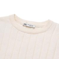 ZARA【温柔韩风】女式轻松简约卷边短袖圆领短款休闲针织衫