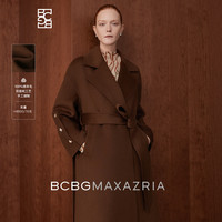 BCBG MAX AZRIA 100%初剪羊毛翻领长款系带双面呢大衣秋冬