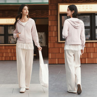 森马 Semir外套女短款修身显瘦针织夹克25春秋收腰连帽上衣109125108002 橡皮粉61216 S