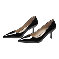 73Hours刘亦菲同款女鞋Brittany通勤尖头职业细高跟鞋浅口单鞋女 空气棉-亮面牛皮-深黑-6.5cm 36