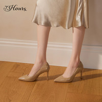 73Hours刘亦菲同款女鞋Brittany通勤尖头职业细高跟鞋浅口单鞋女 空气棉-亮面牛皮-卡其-8.5cm 33