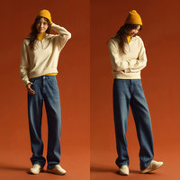 森马(Semir)森柔牛仔|牛仔裤女高腰直筒裤20冬加绒拖地裤保暖10971006