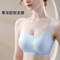 六月玫瑰 内衣女无痕超薄凉感冰丝速干美背薄款夏季细肩带文胸 浅蓝 L