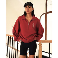 ABERCROMBIE & FITCH女装25春季抓绒红色美式复古半拉链运动卫衣KI152-4233 红宝石色 XXS (160/80A)