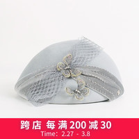 EE 冬季新款英伦时尚羊毛礼帽 澳洲羊毛优雅百搭秋季网纱帽子女 浅灰色 可调节