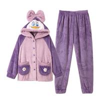 【清仓】芬腾秋冬珊瑚绒睡衣女保暖加厚加绒韩版法兰绒家居服套装