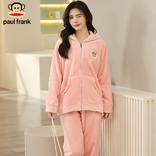 PAUL FRANK情侣睡衣女士秋冬季法兰绒加厚加绒珊瑚绒家居服冬天连帽大码套装