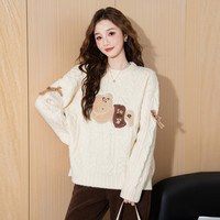 唐狮2025毛衣春秋季女慵懒高级感圆领软糯穿搭绞花宽松毛线衫