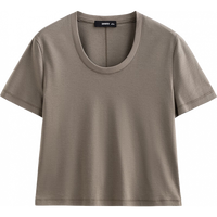 初语桑蚕丝真丝T恤女2025年新款马蹄领短款短袖简约百搭套头上衣 浅咖啡-马蹄领 S