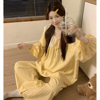 莎星悦甜美大翻领蕾丝花边薄款睡衣女春秋家居服 2103红色波点 2XL 【110-140斤】