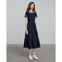 【减龄复古】25夏唯品撞色polo领连衣裙女拼接T恤裙
