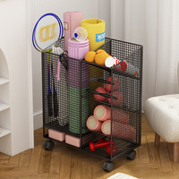 坤美运动器材收纳架瑜伽垫泡沫轴夹缝收纳筐带轮篮球架哑铃放置架 落地款-草葱白带挂篮