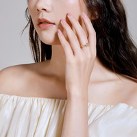 梦金园月亮纯银戒指少女心粉锆镶嵌叠戴风指环双层小众高级感首饰