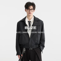 伯爵卓尔 [垫肩设计]翻领cleanfit皮衣夹克男装外套2025春季新款 E511119