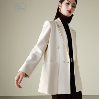 晚白【直降】纯色西服气质百搭绵羊毛西装外套女 米白色 L