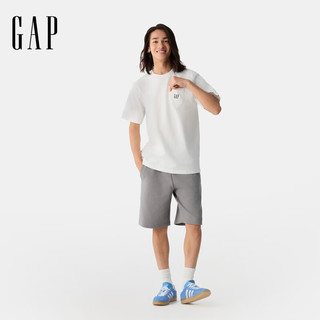 Gap男女装2025春季纯棉刺绣logo口袋短袖T恤简约风725620上衣 白色 XL (180/100A)亚洲尺码
