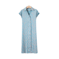 晚白【断码直降】新款冰感衬衫裙复古锻面V领短袖双排扣连衣裙 花色