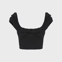 ZARA【甜酷性感】女式纯色褶边装饰性感暗夜浪漫吊带短款背心