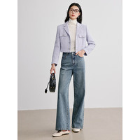 衣香丽影黑色小香风短外套女2025春季今年流行小个子法式上衣 紫色 M