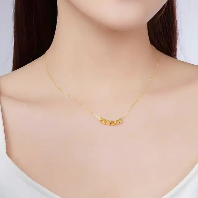 【甜蜜小方糖】999足金小方糖转运珠黄金路路通吊坠项链女