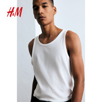 HM男装背心2024夏季简约修身圆领罗纹直筒柔软舒适背心1227155