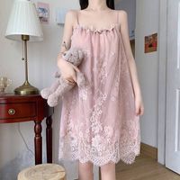 浪莎网红睡裙女夏季蕾丝2023年新款可爱宽松公主风家居服睡衣 8069深紫裙送内裤 L [100-115斤]