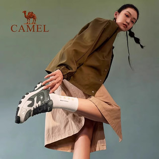 CAMEL【破晓】骆驼运动鞋男网面透气户外休闲鞋女鞋复古慢跑鞋男款鞋子 X13C097006，黑/棉白/野鸽灰，男款. 44