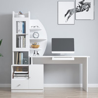 平子集 小户型家用书桌储物电脑桌书柜一体学习桌子家具 ENF级免漆板定制 浮雕白色  总长1.5米(桌面1.1米)